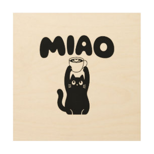 Layful Cat Café Logo with Bold Bubble Lettering Wood Wall Art
