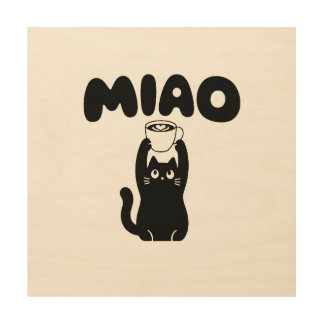 Layful Cat Café Logo with Bold Bubble Lettering Wood Wall Art