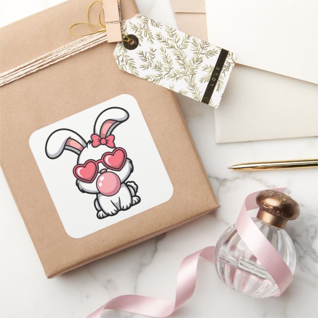 layful Kawaii Rabbit with Bubblegum Bubble Square Sticker (Gifting)