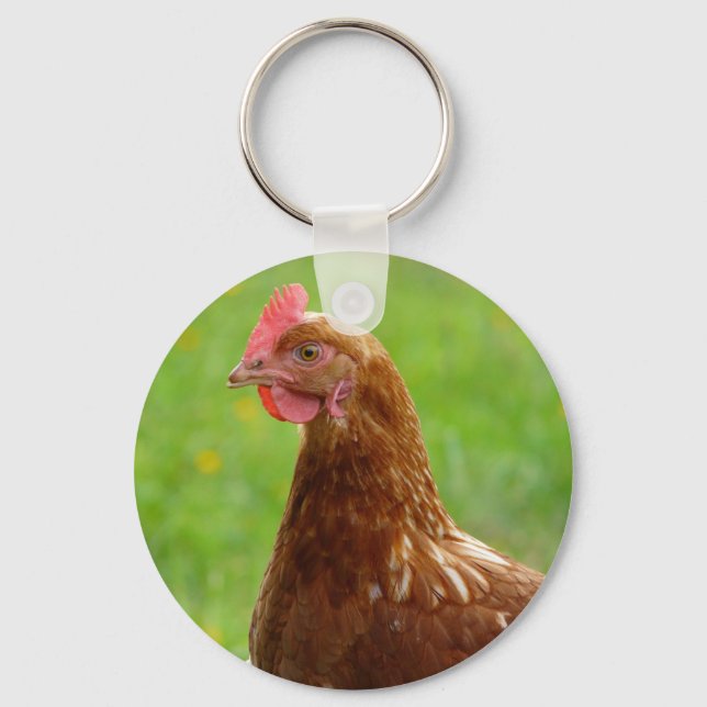 Laying Hen Rhode Island Red Chicken Keychain (Front)