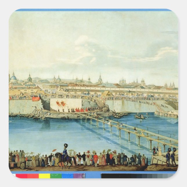 Laying of the Moskvoretsky Bridge in Moscow Square Sticker (Front)