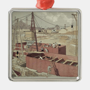 Laying the Foundations for the Eiffel Tower Metal Ornament