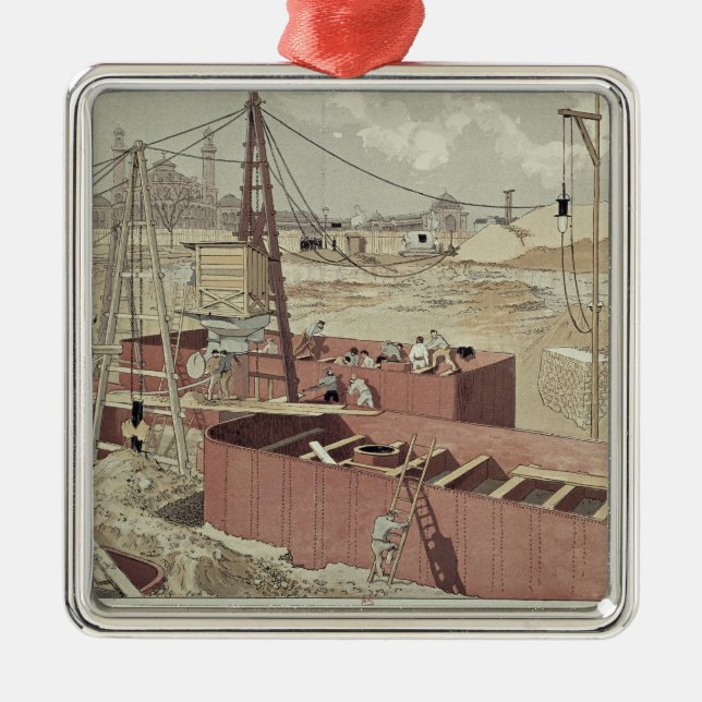 Laying the Foundations for the Eiffel Tower Metal Ornament (Front)