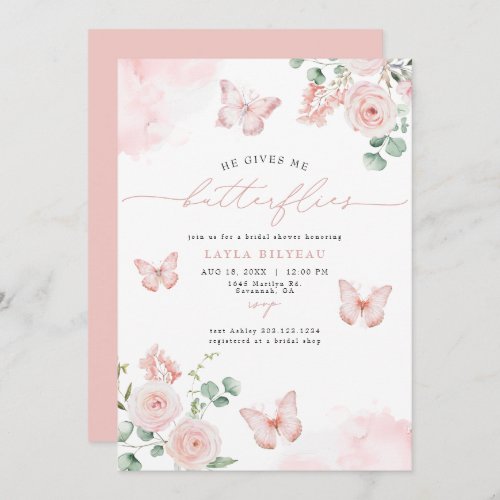 LAYLA Blush He Gives Me Butterflies Bridal Shower Invitation
