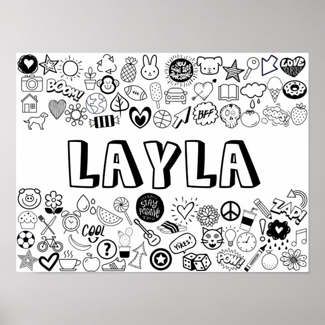 'LAYLA' Colour-it-Yourself Outline Design Poster (Front)