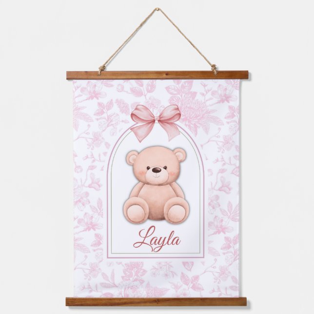 Layla | Custom Pink Teddy Bear Nursery Design  Hanging Tapestry (Front)