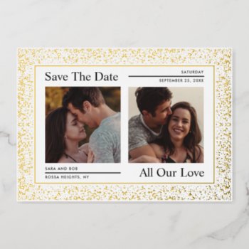 Layla - Gold Foil   White Photo Save The Date Card by girlygirlgraphics at Zazzle