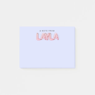 Layla name in glowing neon lights novelty post-it notes