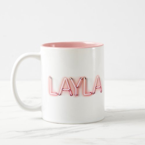 Layla name in glowing neon lights novelty Two_Tone coffee mug