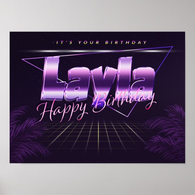 Layla Name Vorname lila retro Poster Geburtstag (Front)