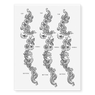 Layout of back henna design temporary tattoo sheet