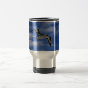 Laysan albatross flying in air travel mug