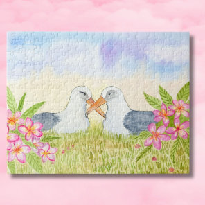 Laysan Albatross with Pink Plumeria Jigsaw Puzzle