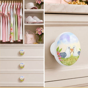 Laysan Albatross with Pink Plumerias Ceramic Knob