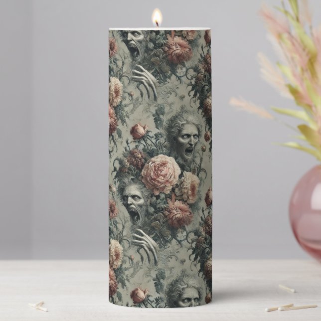 🩸 Lazarus Weeps – Gothic Sanctum in Tapestry Pillar Candle (In Situ)