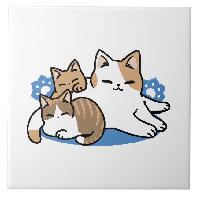 Laze Furr Days - Cute Lazy Cats Design Ceramic Tile (Front)
