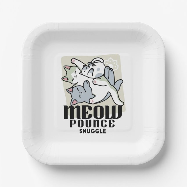 Laze Furr Days - Cute Lazy Cats Design Paper Plates (Front)