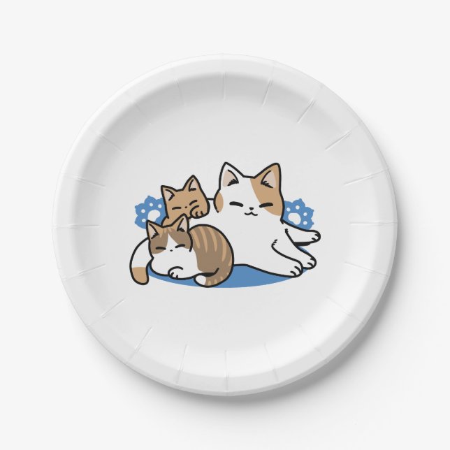 Laze Furr Days - Cute Lazy Cats Design Paper Plates (Front)