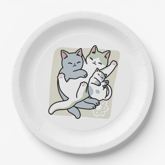 Laze Furr Days - Cute Lazy Cats Design Paper Plates (Front)
