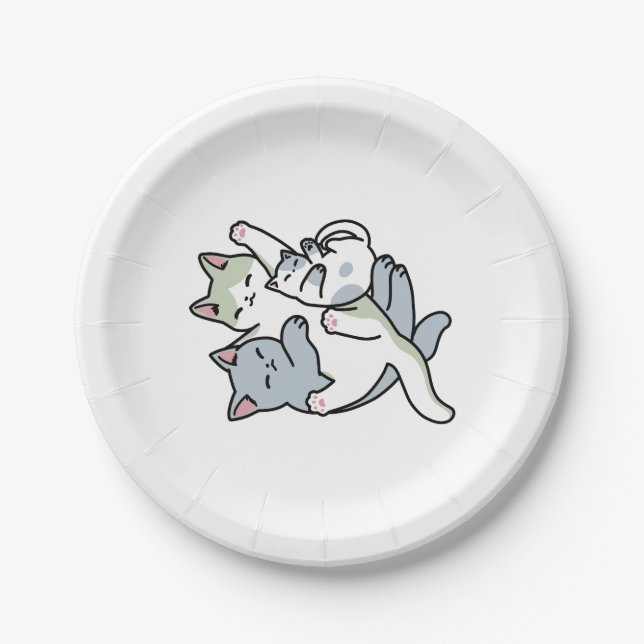 Laze Furr Days - Cute Lazy Cats Design Paper Plates (Front)