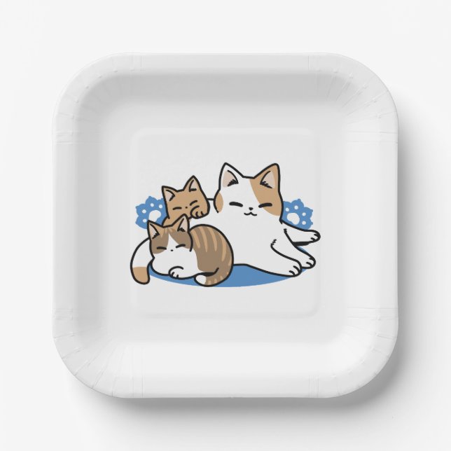 Laze Furr Days - Cute Lazy Cats Design Paper Plates (Front)