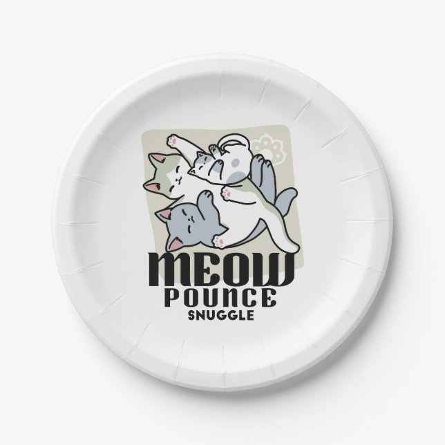 Laze Furr Days - Cute Lazy Cats Design Paper Plates (Front)