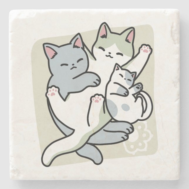 Laze Furr Days - Cute Lazy Cats Design Stone Coaster (Front)