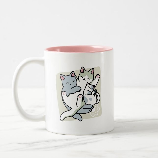 Laze Furr Days - Cute Lazy Cats Design Two-Tone Coffee Mug (Left)