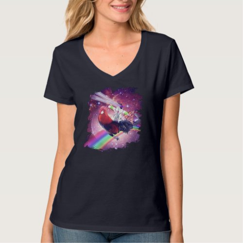 Lazer Rave Space Cat Riding Chicken With Pizza T_Shirt