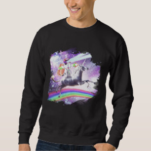 Lazer Rave Space Cat Riding Unicorn With Hotdog Sweatshirt