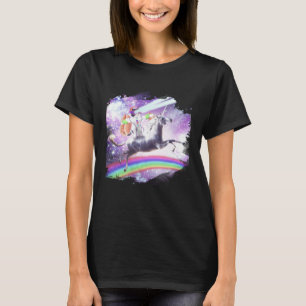 Lazer Rave Space Cat Riding Unicorn With Hotdog T-Shirt