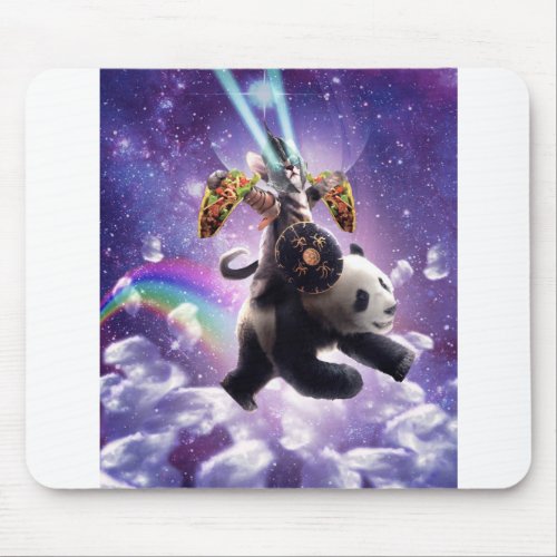 Lazer Warrior Space Cat Riding Panda With Taco Mouse Pad