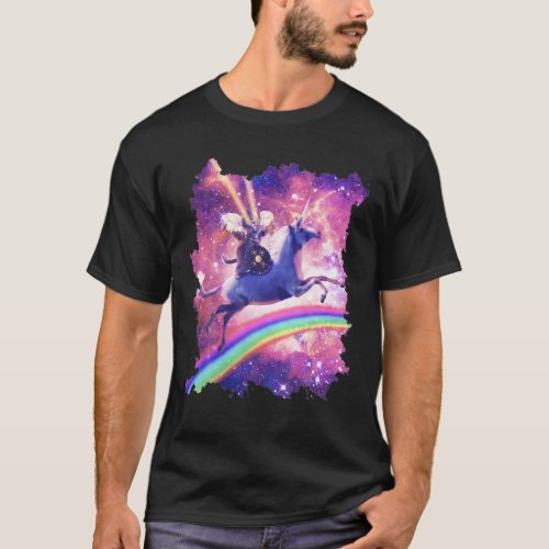 Lazer Warrior Space Cat Riding Unicorn With Ice Cr T_Shirt