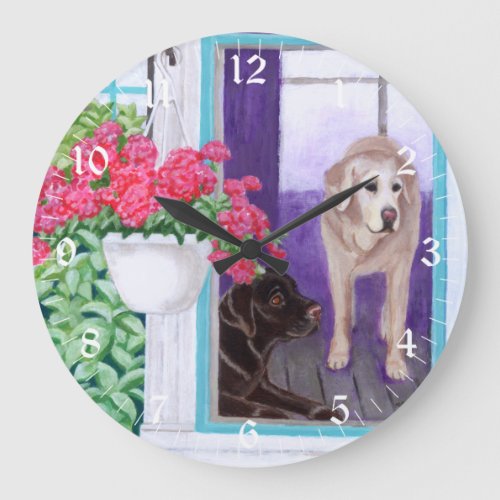 Lazy Afternoon Labradors Painting Large Clock