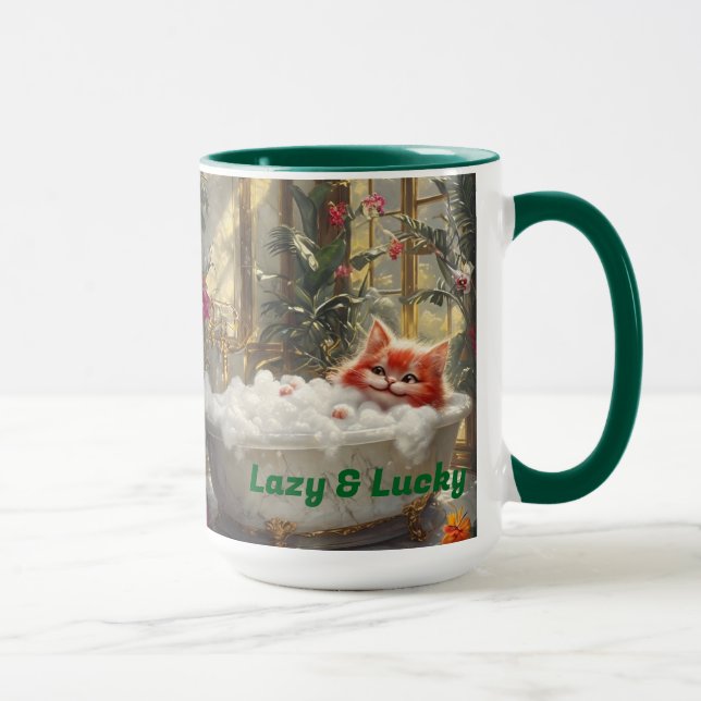 Lazy and Lucky Happy Red Cat In Luxury Bath Mug (Right)