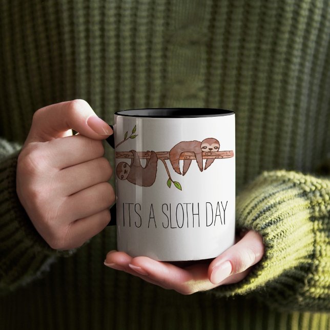 Lazy Baby Sloths on Treebranch Mug (It's a Sloth Day Mug)