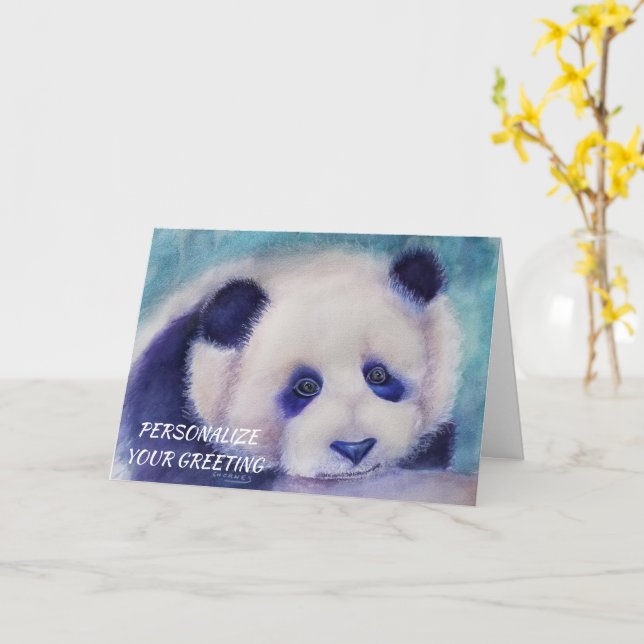 Lazy Black and White Panda Bear Customizable Card (Yellow Flower)