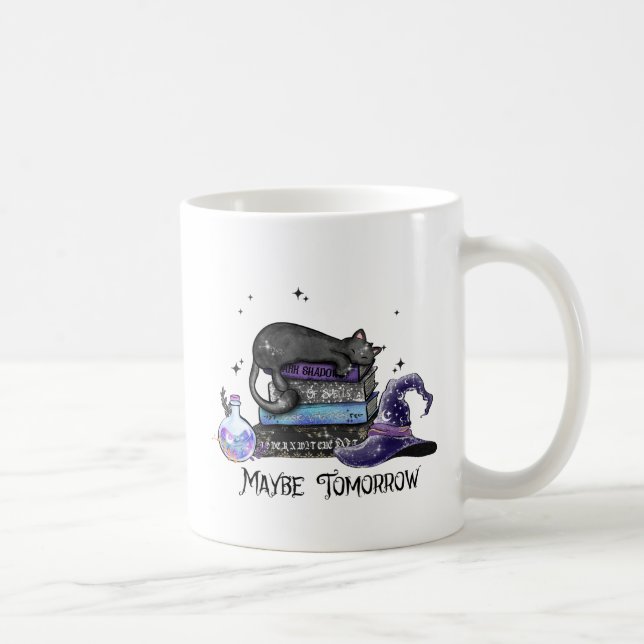 Lazy Black Cat, Halloween Cat | For Bookworm Coffee Mug (Right)