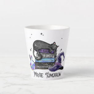 Lazy Black Cat, Halloween Cat For Bookworm Latte Mug