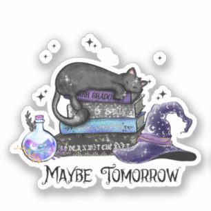 Lazy Black Cat, Halloween Cat For Bookworm Sticker