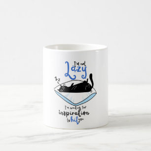 Lazy Black Cat & Inspiration Quote Ceramic Coffee Mug