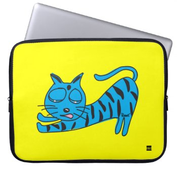 Lazy Blue Cat 15 Inch Laptop Sleeve by spiceyourdevice at Zazzle