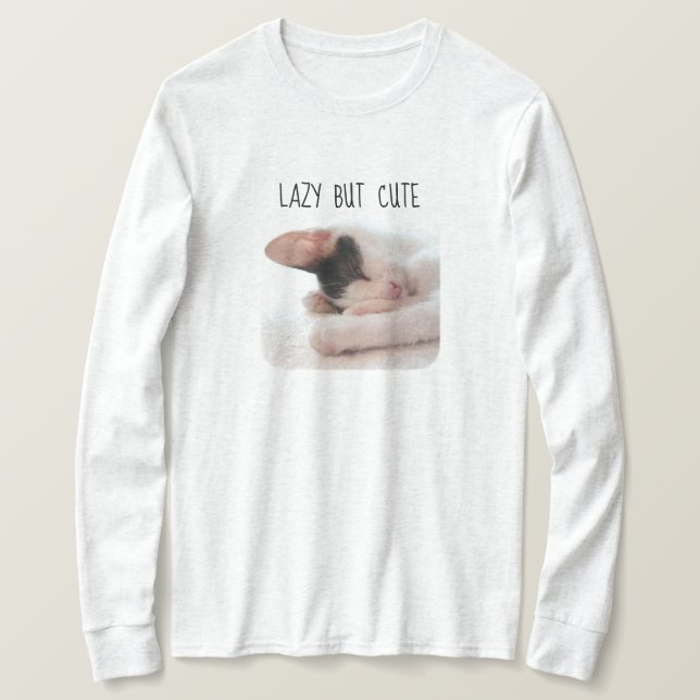 Lazy But Cute Custom Photo Simple Typography Funny T-Shirt (Design Front)