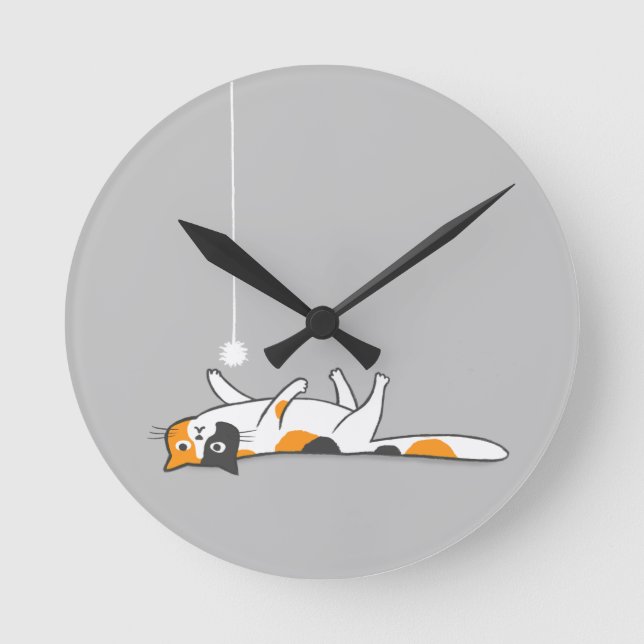 Lazy Calico Cat | Cute Kitty Cat Lover's Round Clock (Front)
