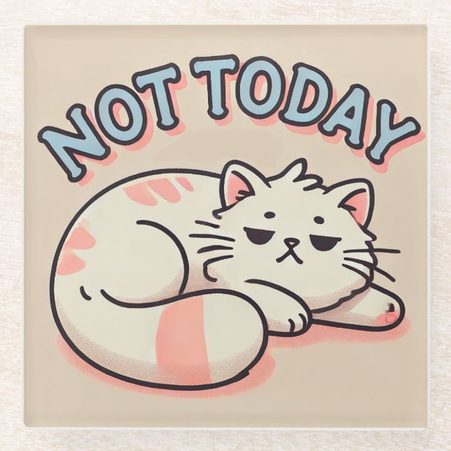 Lazy Cartoon Cat  Glass Coaster (Front)