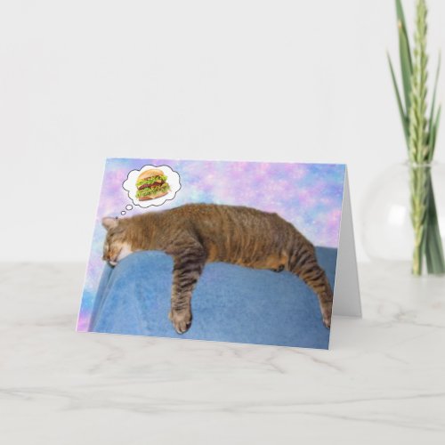 Lazy Cat And Cheeseburger Birthday Card