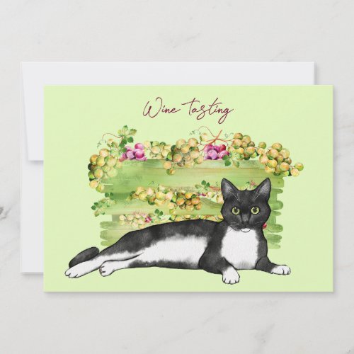 Lazy Cat and Grapes Wine Tasting Invitation