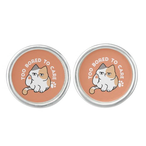 Lazy Cat Attitude – Too Bored to Care Funny Quote Cufflinks