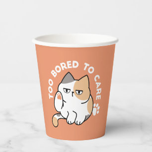 Lazy Cat Attitude – Too Bored to Care Funny Quote Paper Cups