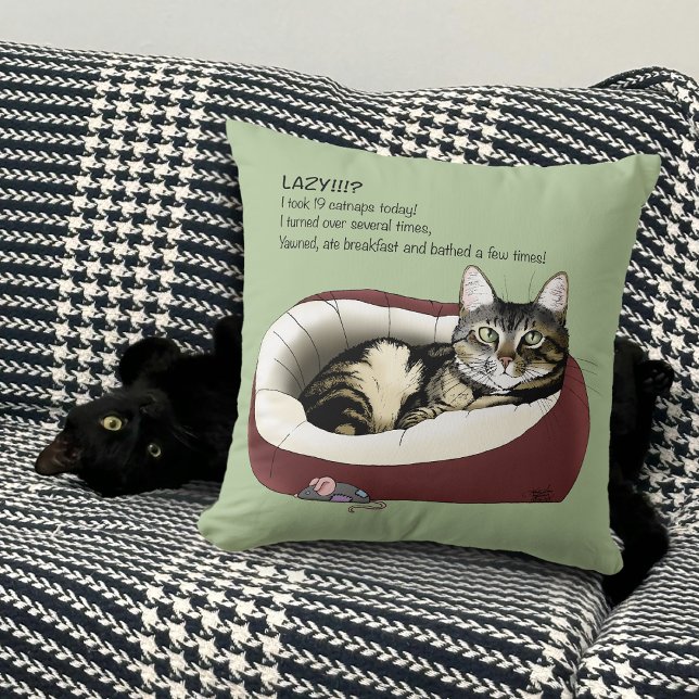 Lazy Cat Bed Green Funny Throw Pillow (Creator Uploaded)